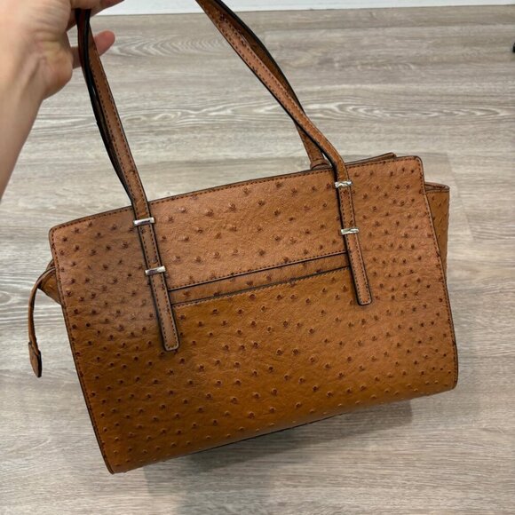 GUESS Brown Faux Ostrich Leather Shoulder Purse Tote Bag 13" x 5" x 9.5" - Picture 2 of 15
